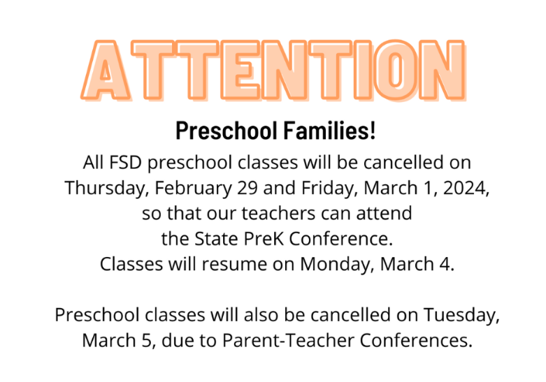  Closing Info for Pre K, see body text
